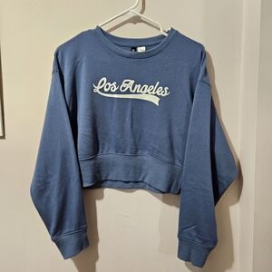 H&M DIVIDED Womens Size M Blue CROPPED Sweatshirt Los Angeles Graphics Size XS